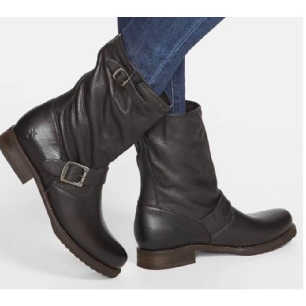 Frye Veronica Flex Short Moto Boots Womens 7 Leather Round Toe Classic‎ Timeless